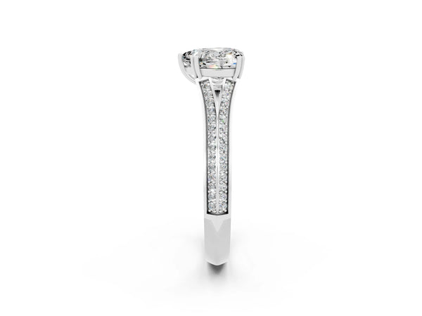 White gold Heart Cut Moissanite Split Shank Engagement Ring with Pavé Band