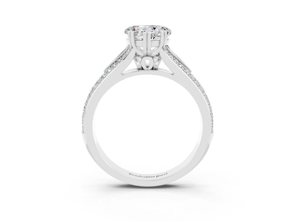 Platinum Heart Cut Moissanite Split Shank Engagement Ring with Pavé Band