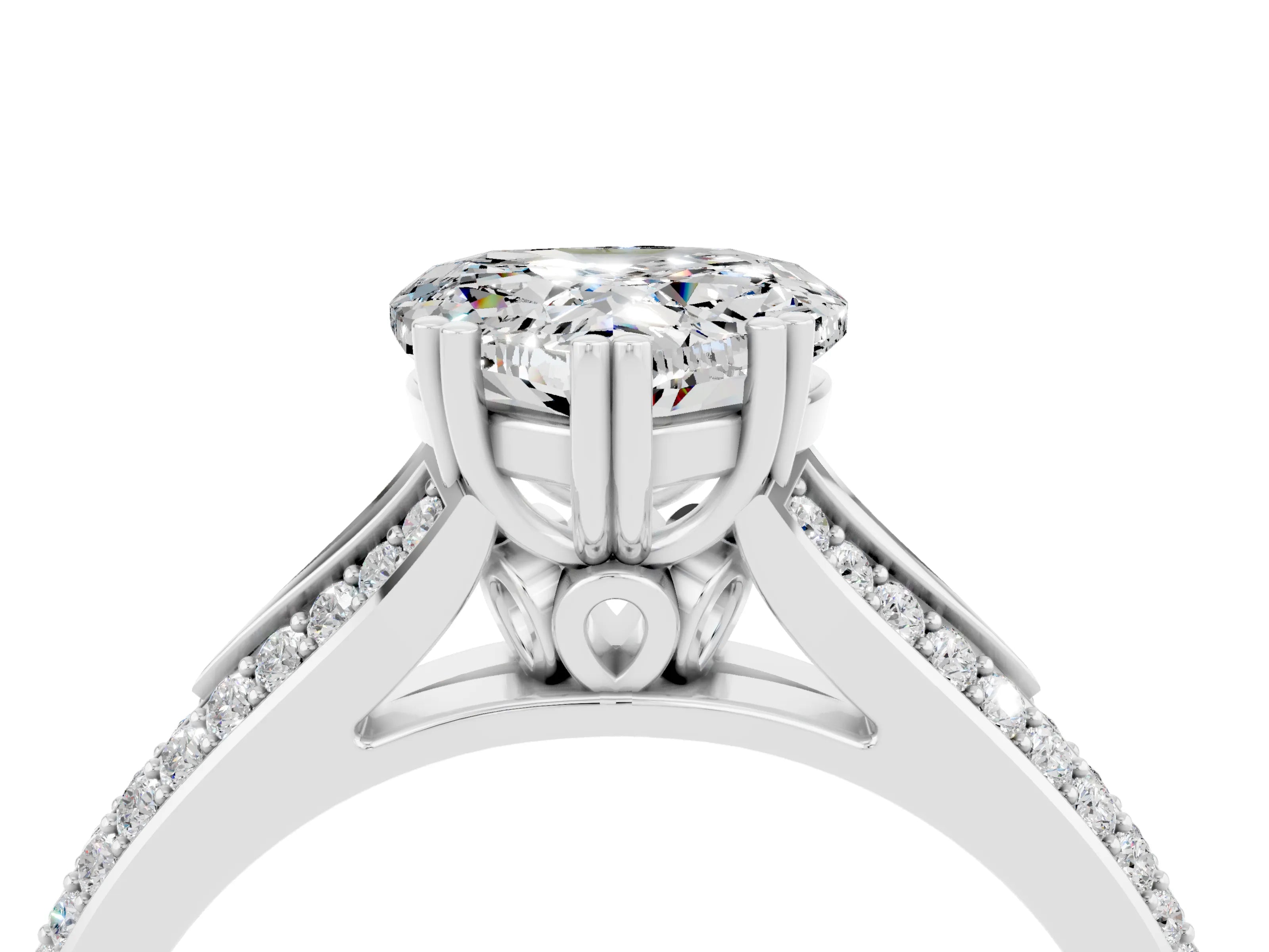 White gold Heart Cut Moissanite Split Shank Engagement Ring with Pavé Band_4