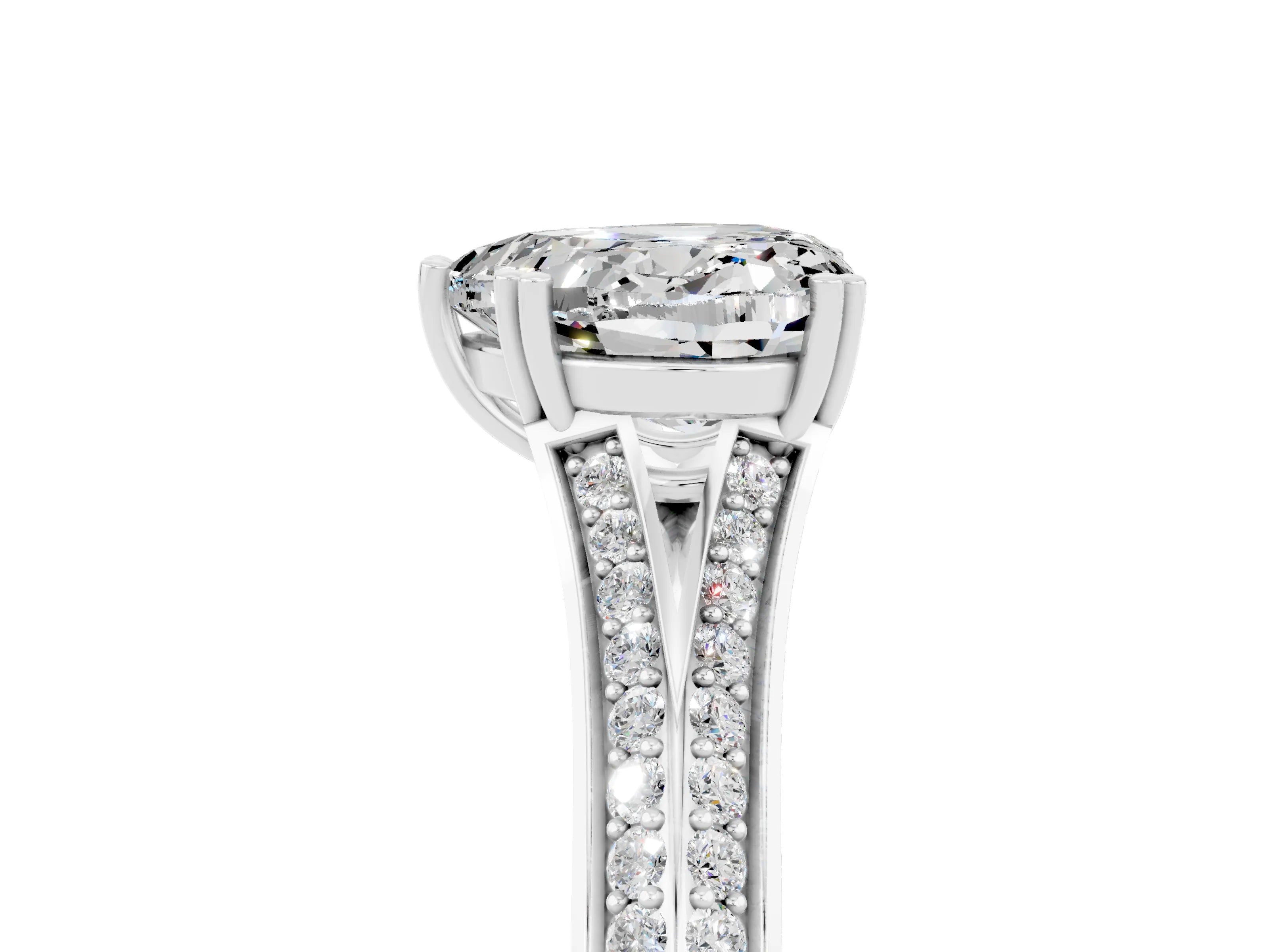 White gold Heart Cut Moissanite Split Shank Engagement Ring with Pavé Band_5
