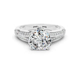 White gold Heart Cut Moissanite Split Shank Engagement Ring with Pavé Band