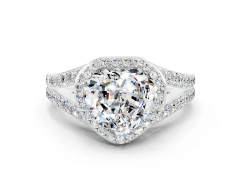 White gold Heart Cut Moissanite Split Shank Halo Ring with Four-Prong Setting_10