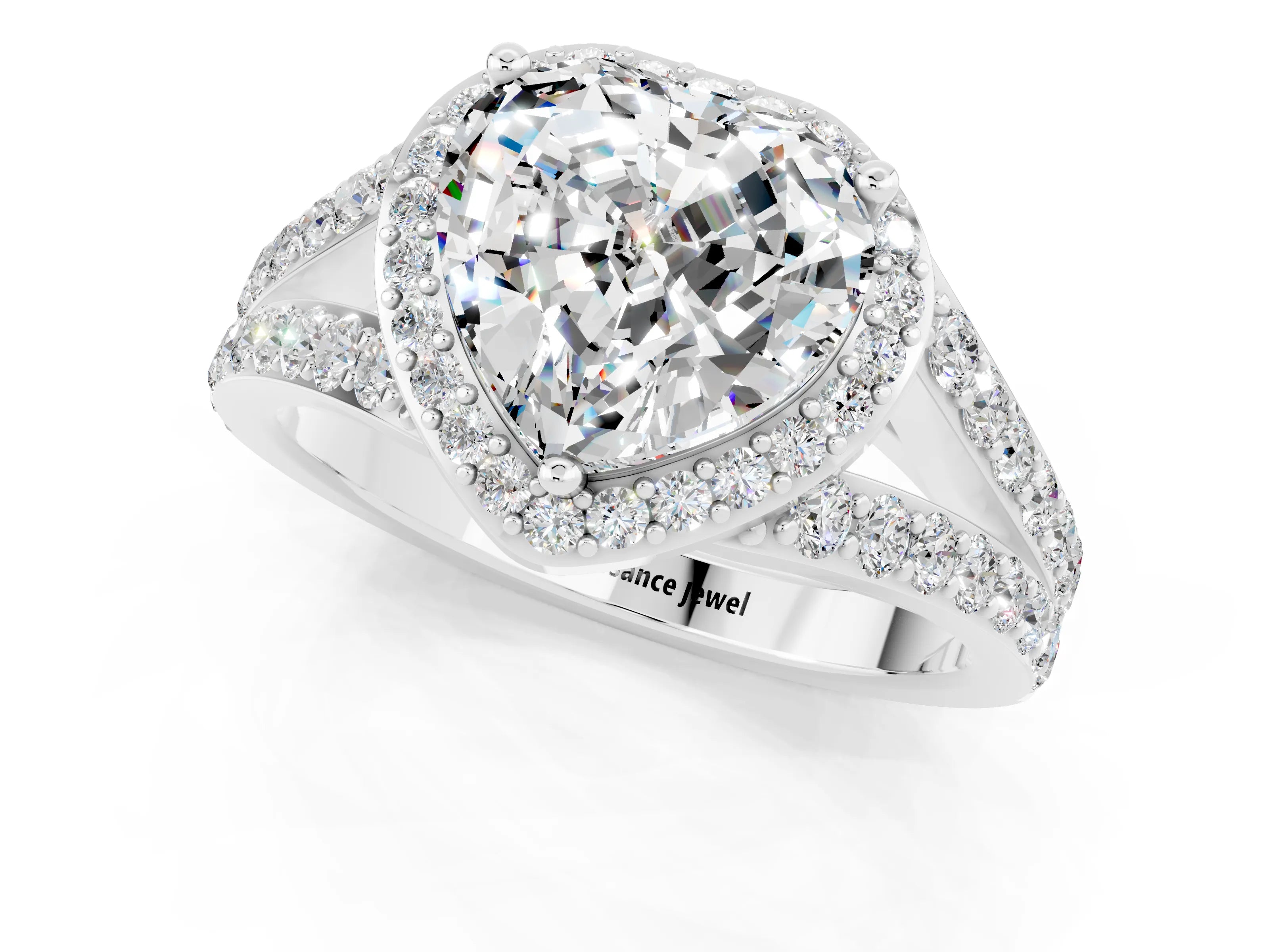 White gold Heart Cut Moissanite Split Shank Halo Ring with Four-Prong Setting_11