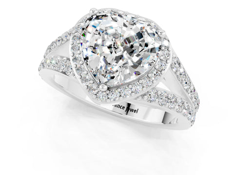 White gold Heart Cut Moissanite Split Shank Halo Ring with Four-Prong Setting_11