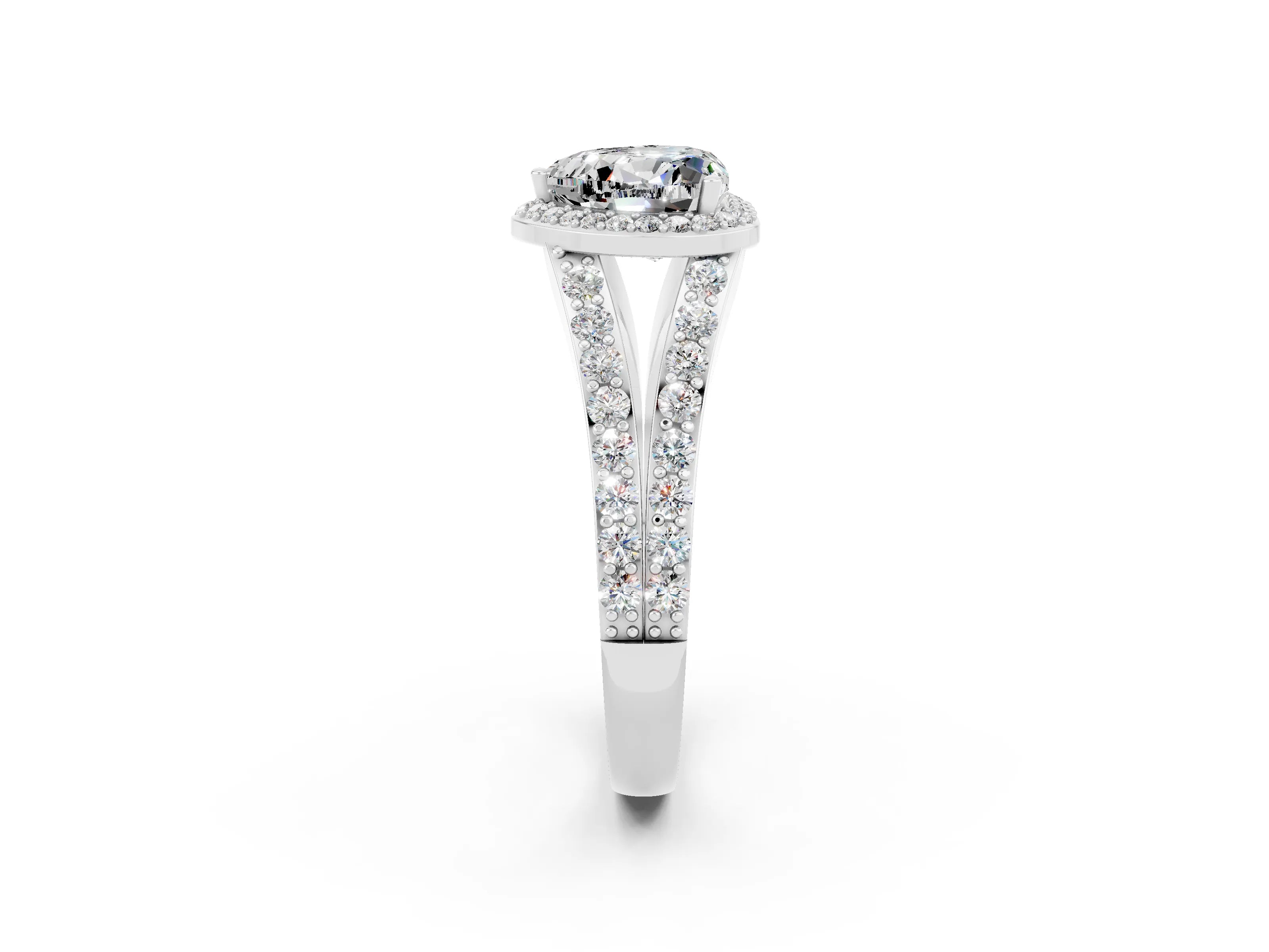 White gold Heart Cut Moissanite Split Shank Halo Ring with Four-Prong Setting_12