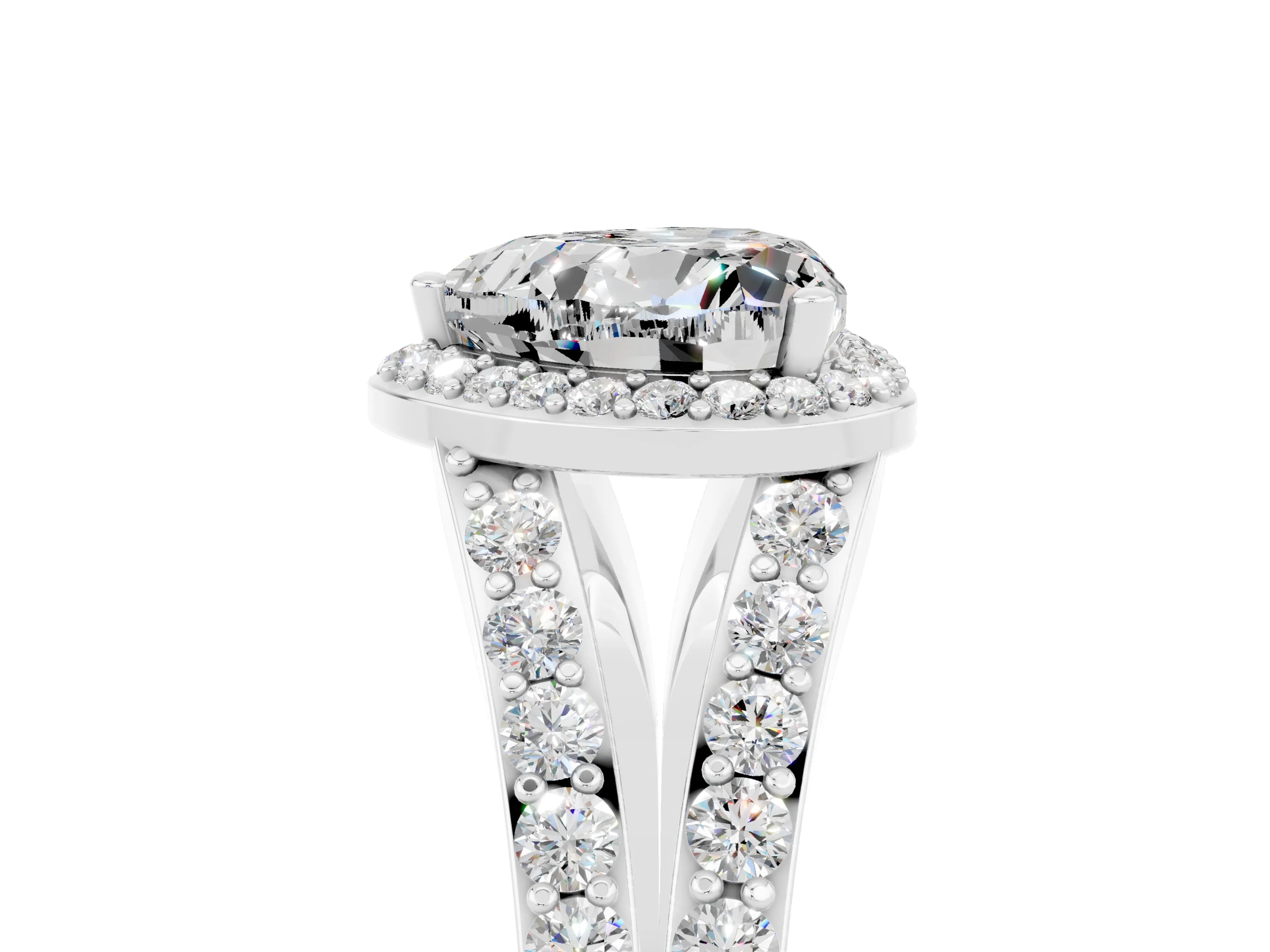 White gold Heart Cut Moissanite Split Shank Halo Ring with Four-Prong Setting_27