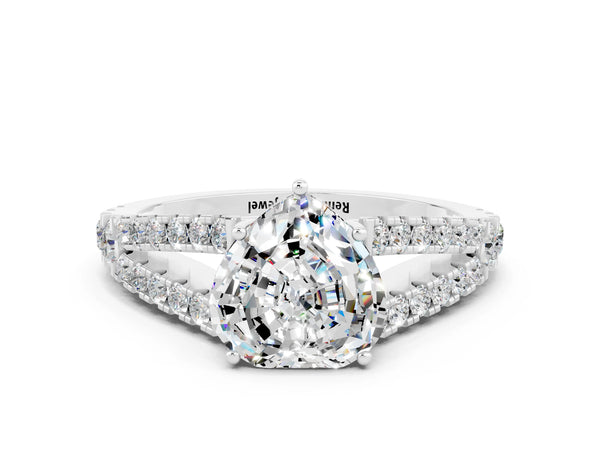 Silver Heart Cut Moissanite Split Shank Pavé Engagement Ring with Four-Prong Setting