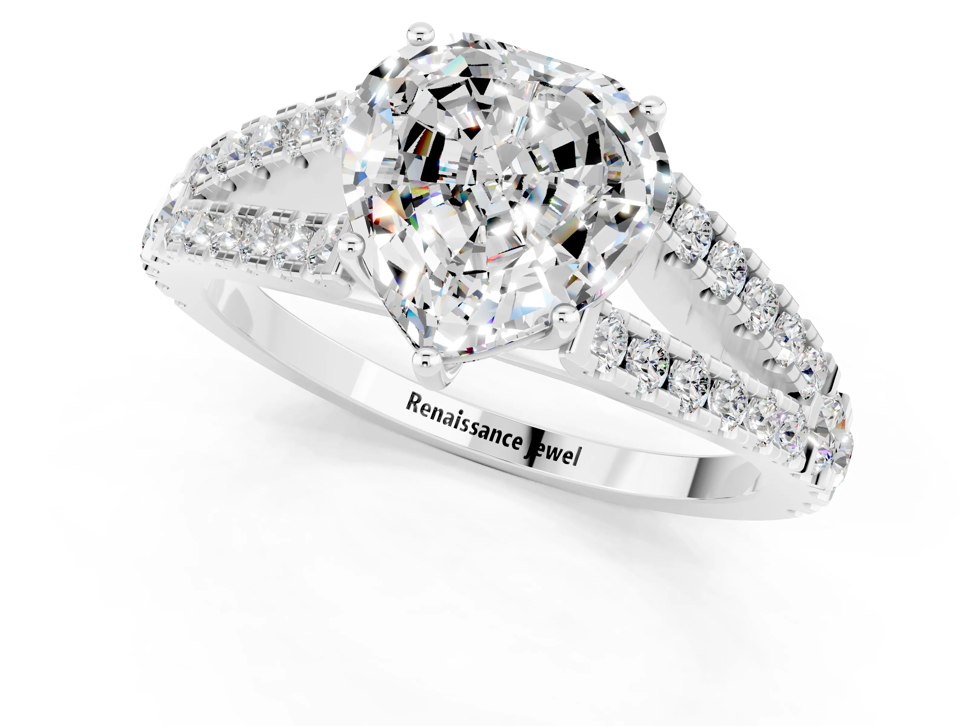 White gold Heart Cut Moissanite Split Shank Pavé Engagement Ring with Four-Prong Setting_13