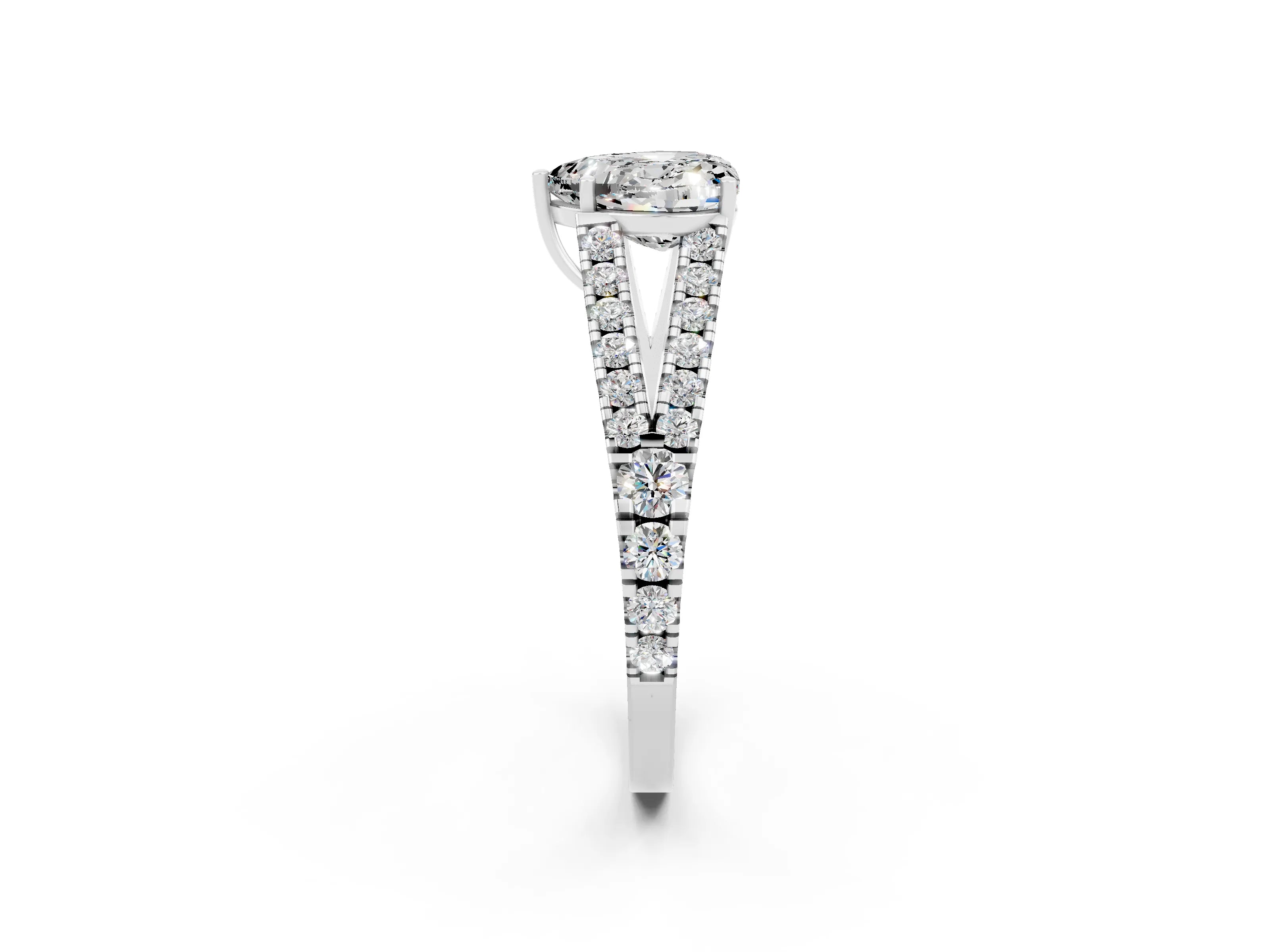 White gold Heart Cut Moissanite Split Shank Pavé Engagement Ring with Four-Prong Setting_14