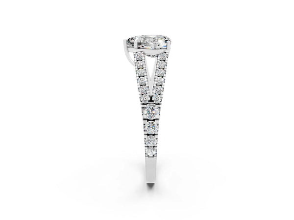 White gold Heart Cut Moissanite Split Shank Pavé Engagement Ring with Four-Prong Setting
