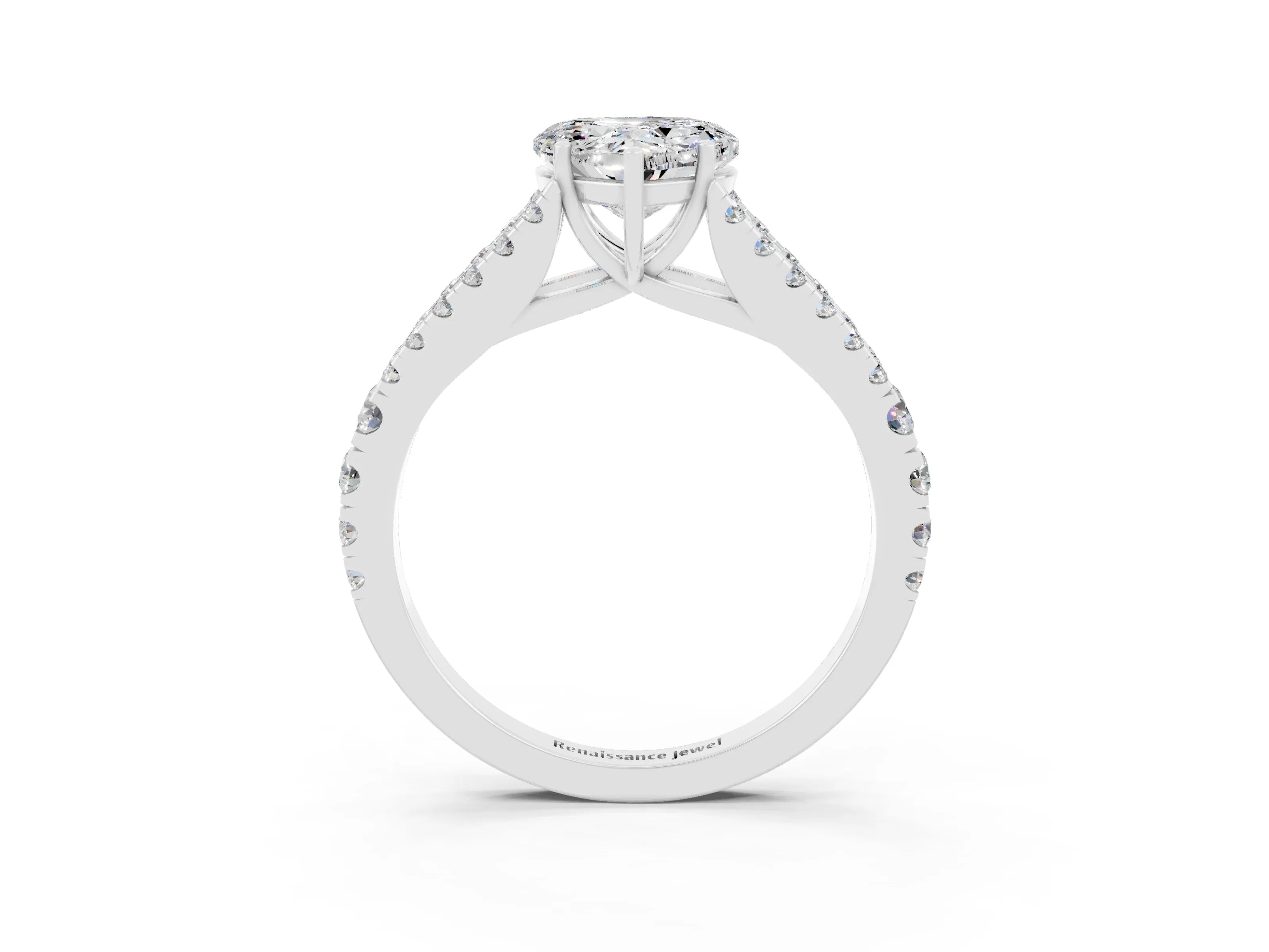 White gold Heart Cut Moissanite Split Shank Pavé Engagement Ring with Four-Prong Setting_15