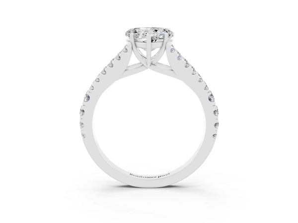 White gold Heart Cut Moissanite Split Shank Pavé Engagement Ring with Four-Prong Setting