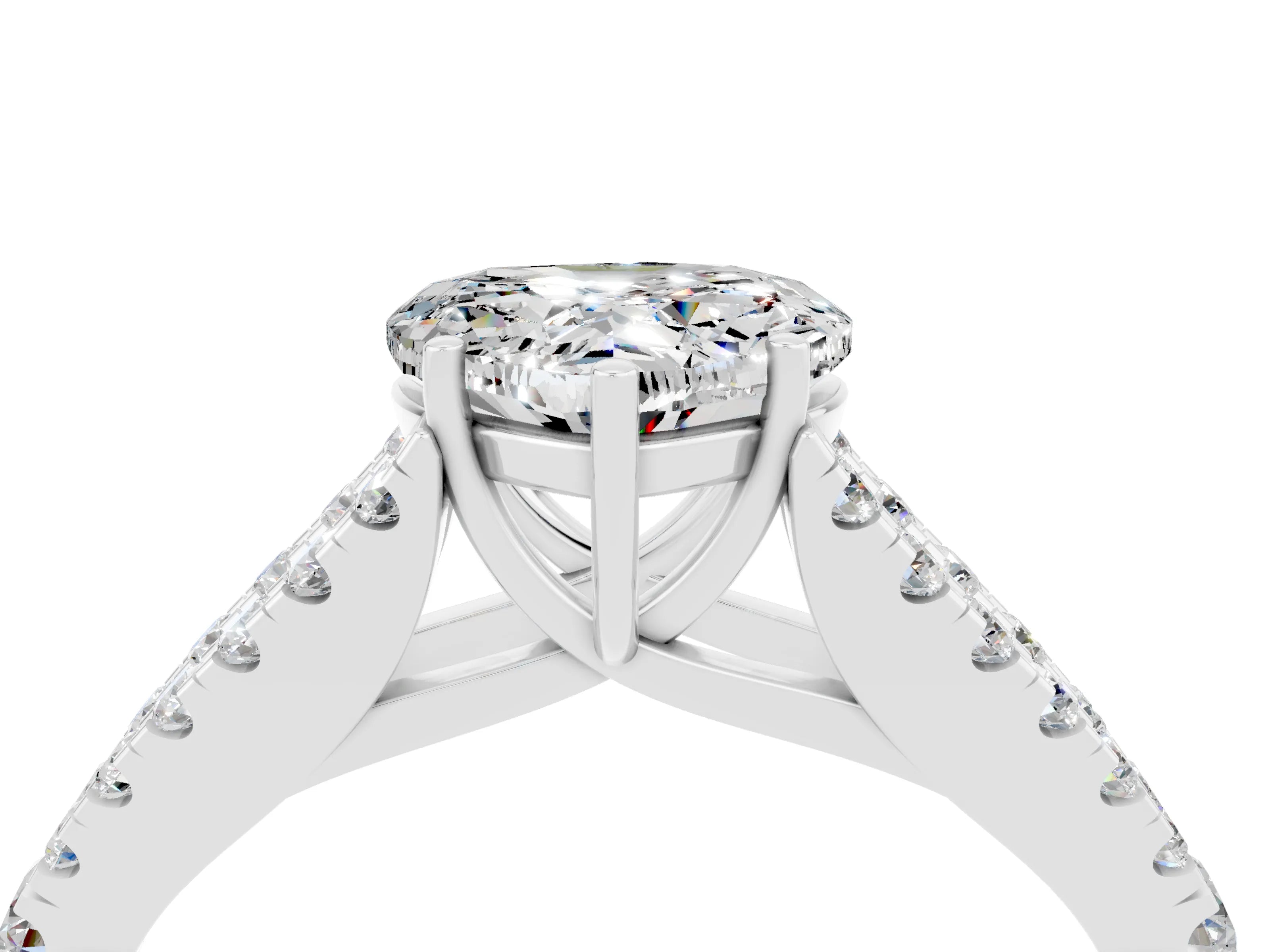 White gold Heart Cut Moissanite Split Shank Pavé Engagement Ring with Four-Prong Setting_16