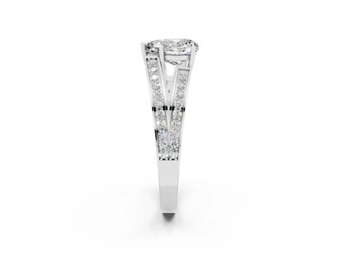 White gold Heart Cut Moissanite Split Shank Ring with Pavé Band and Four-Prong Setting_2