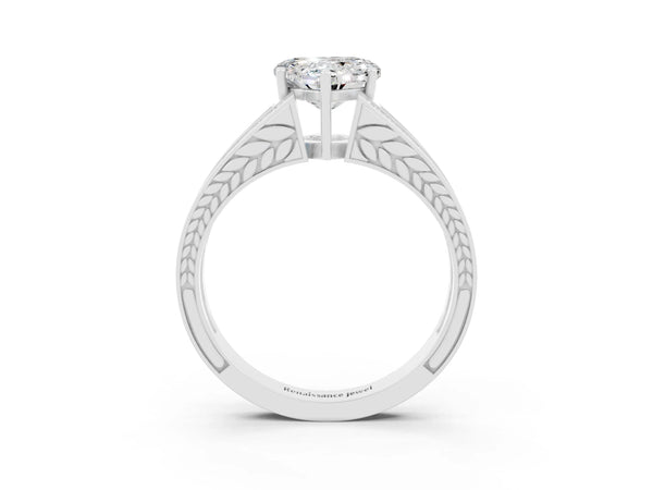 Platinum Heart Cut Moissanite Split Shank Ring with Pavé Band and Four-Prong Setting