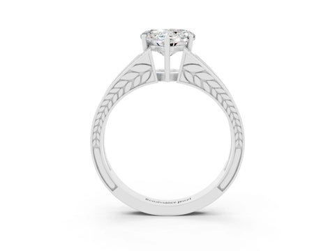 White gold Heart Cut Moissanite Split Shank Ring with Pavé Band and Four-Prong Setting_3