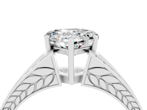 White gold Heart Cut Moissanite Split Shank Ring with Pavé Band and Four-Prong Setting_4