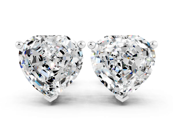 Platinum Heart Cut Moissanite Stud Earrings
