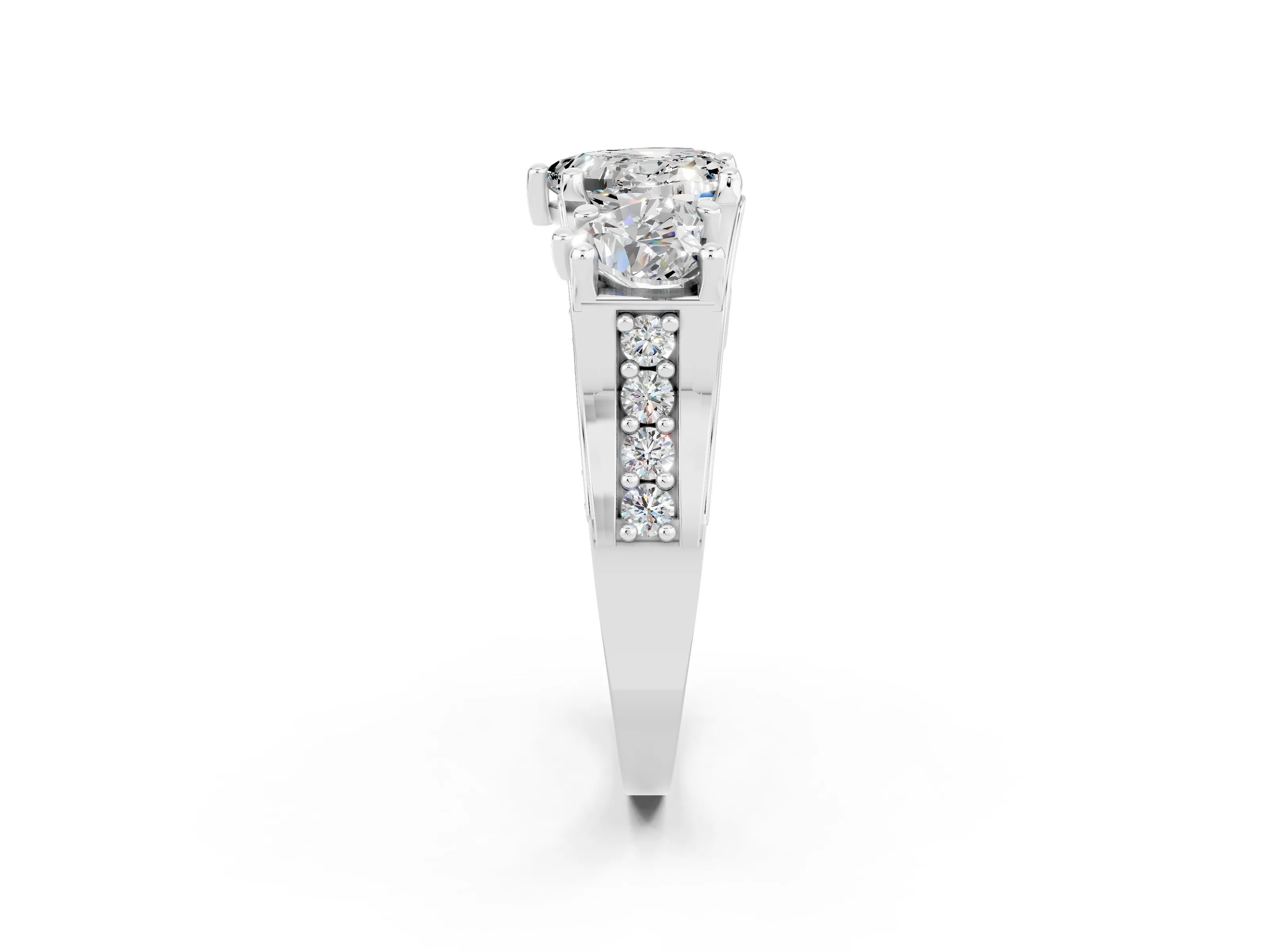 White gold Heart Cut Moissanite Three-Stone Ring with Channel Set Band and Four-Prong Setting_2
