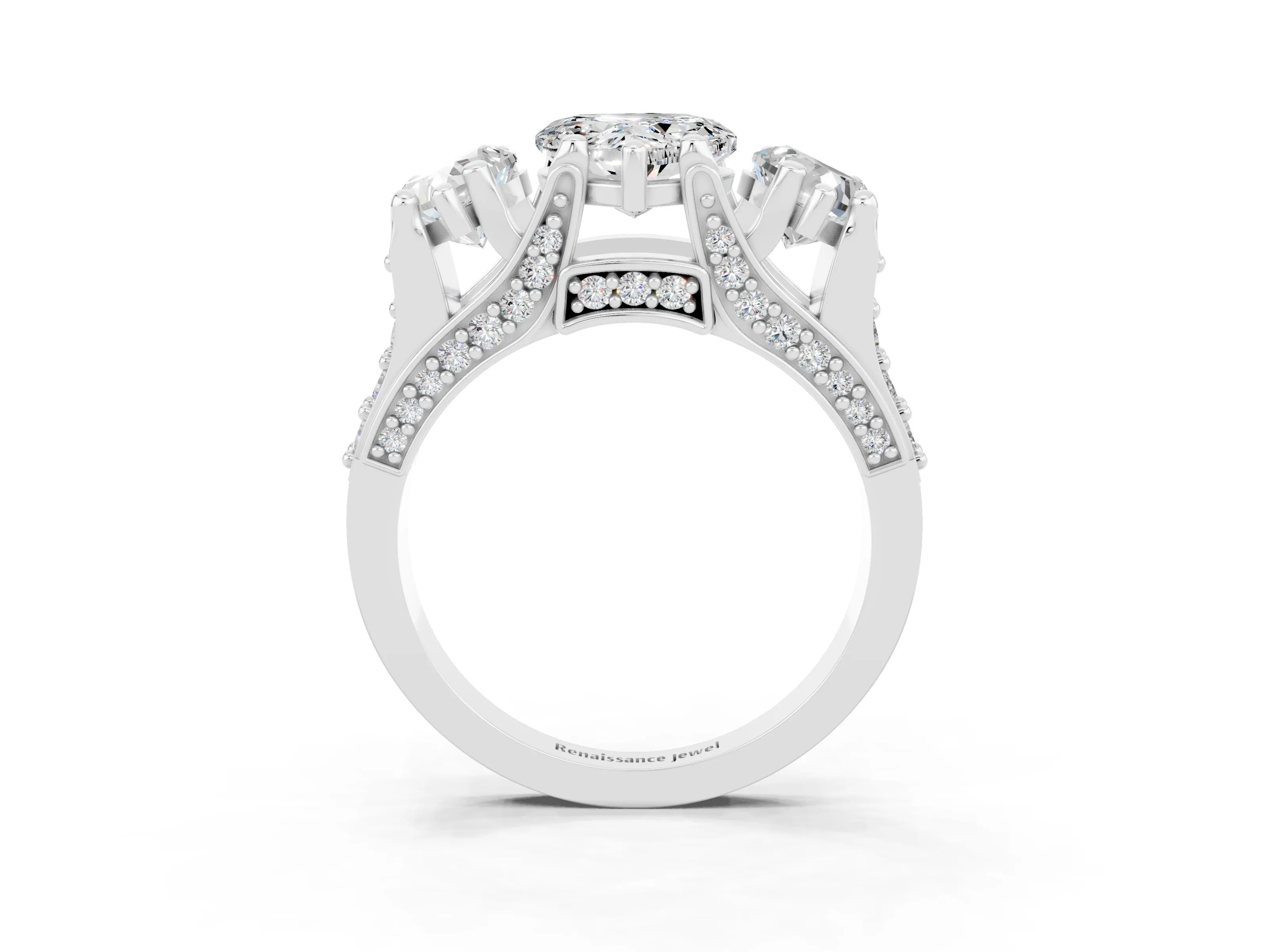 White gold Heart Cut Moissanite Three-Stone Ring with Channel Set Band and Four-Prong Setting_3