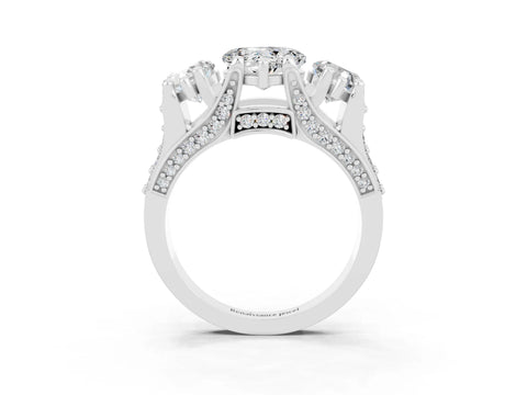 White gold Heart Cut Moissanite Three-Stone Ring with Channel Set Band and Four-Prong Setting_3