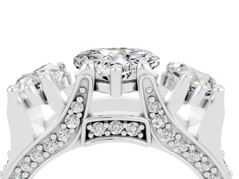 White gold Heart Cut Moissanite Three-Stone Ring with Channel Set Band and Four-Prong Setting_4
