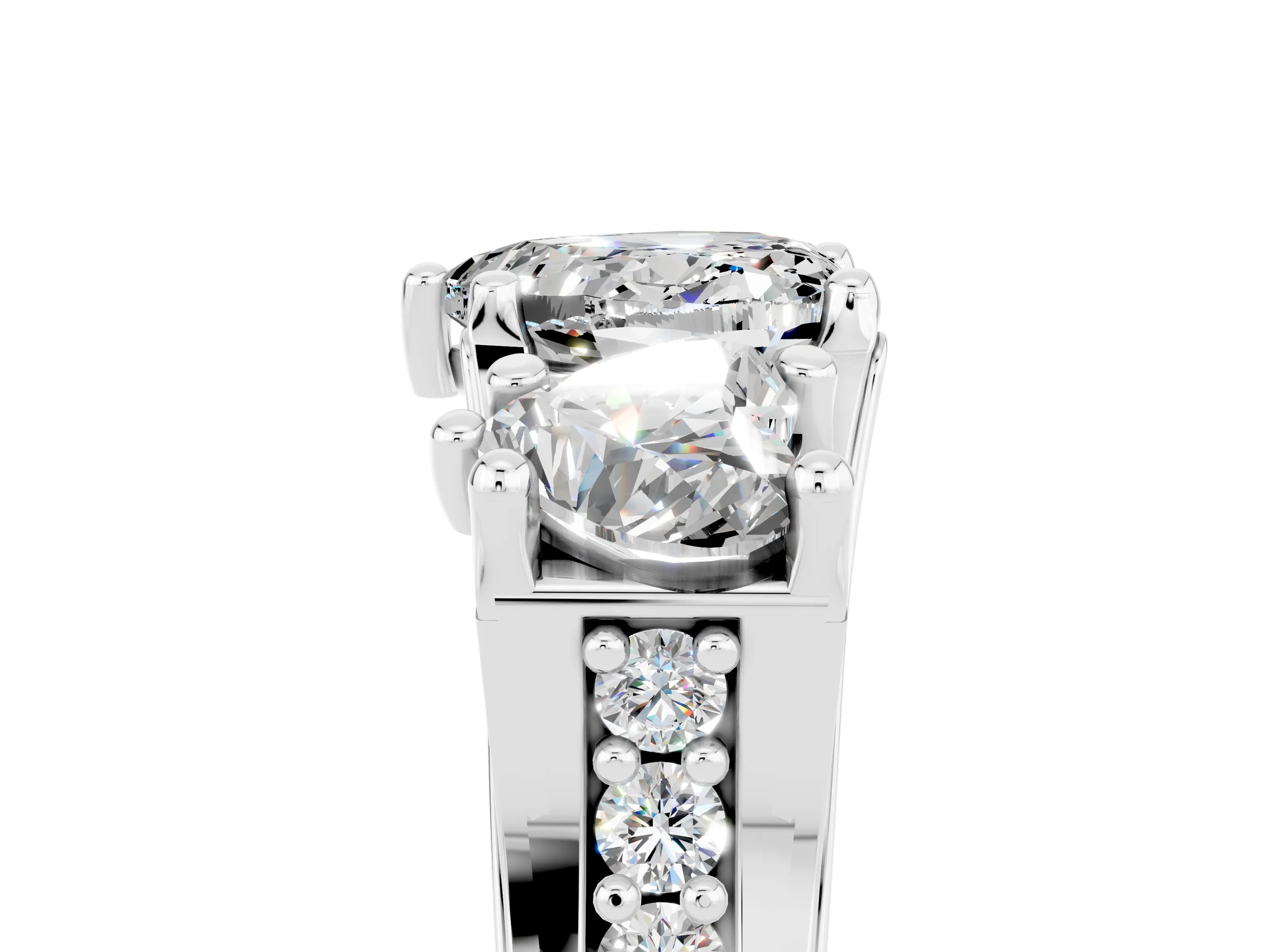 White gold Heart Cut Moissanite Three-Stone Ring with Channel Set Band and Four-Prong Setting_5