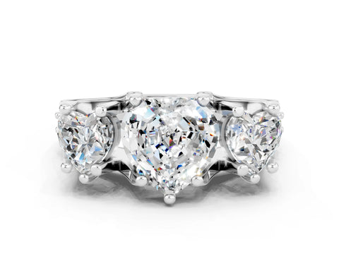 White gold Heart Cut Moissanite Three-Stone Ring with Channel Set Band and Four-Prong Setting
