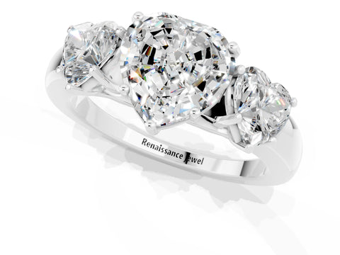 White gold Heart Cut Moissanite Three-Stone Ring with Four-Prong Setting and Classic Band_1