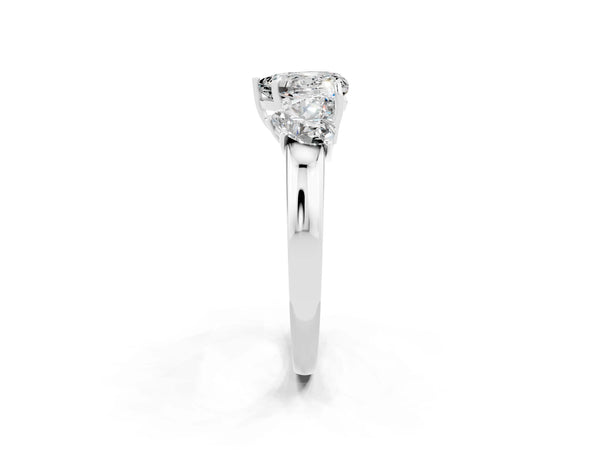 Platinum Heart Cut Moissanite Three-Stone Ring with Four-Prong Setting and Classic Band