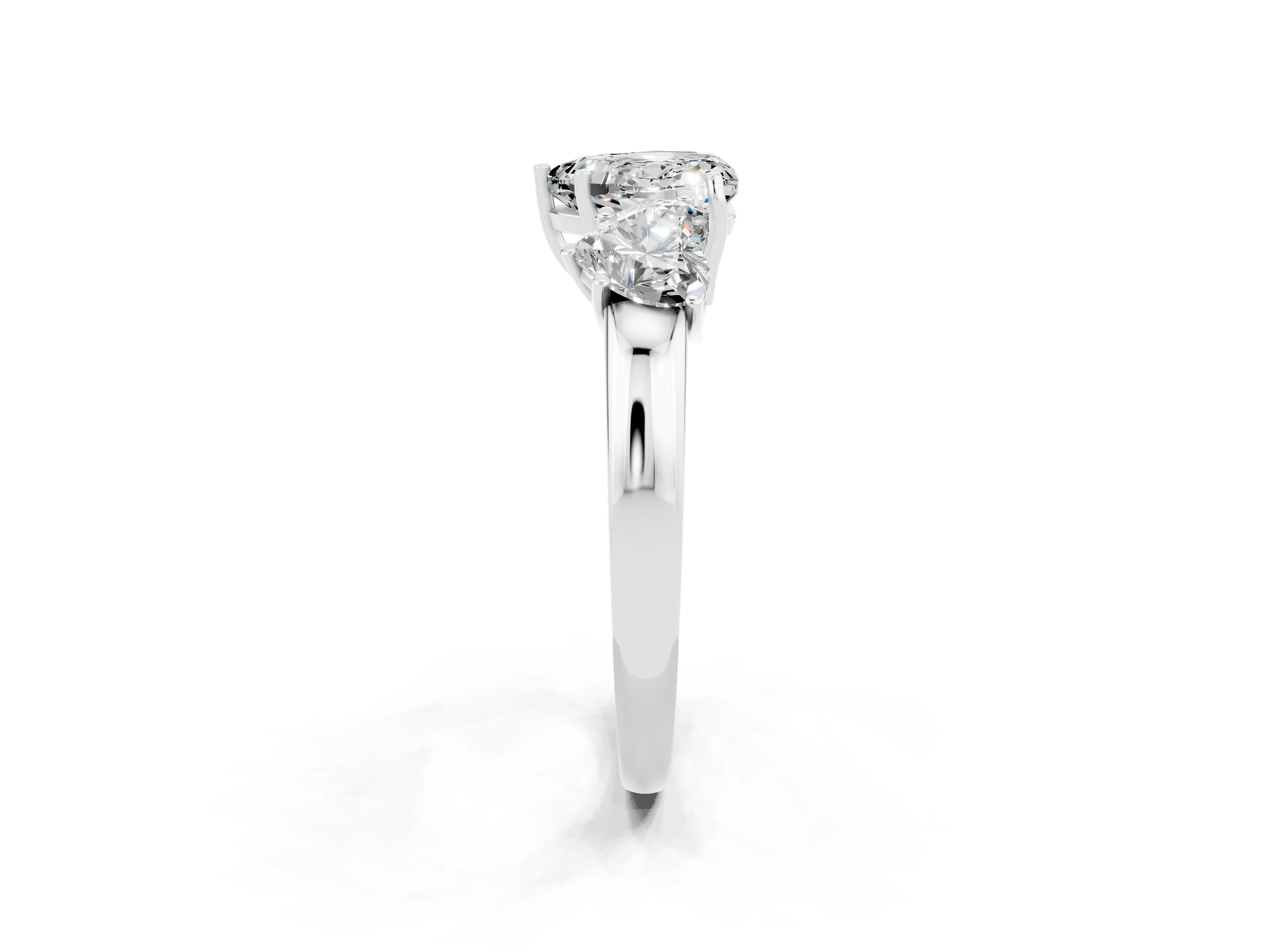 White gold Heart Cut Moissanite Three-Stone Ring with Four-Prong Setting and Classic Band_2