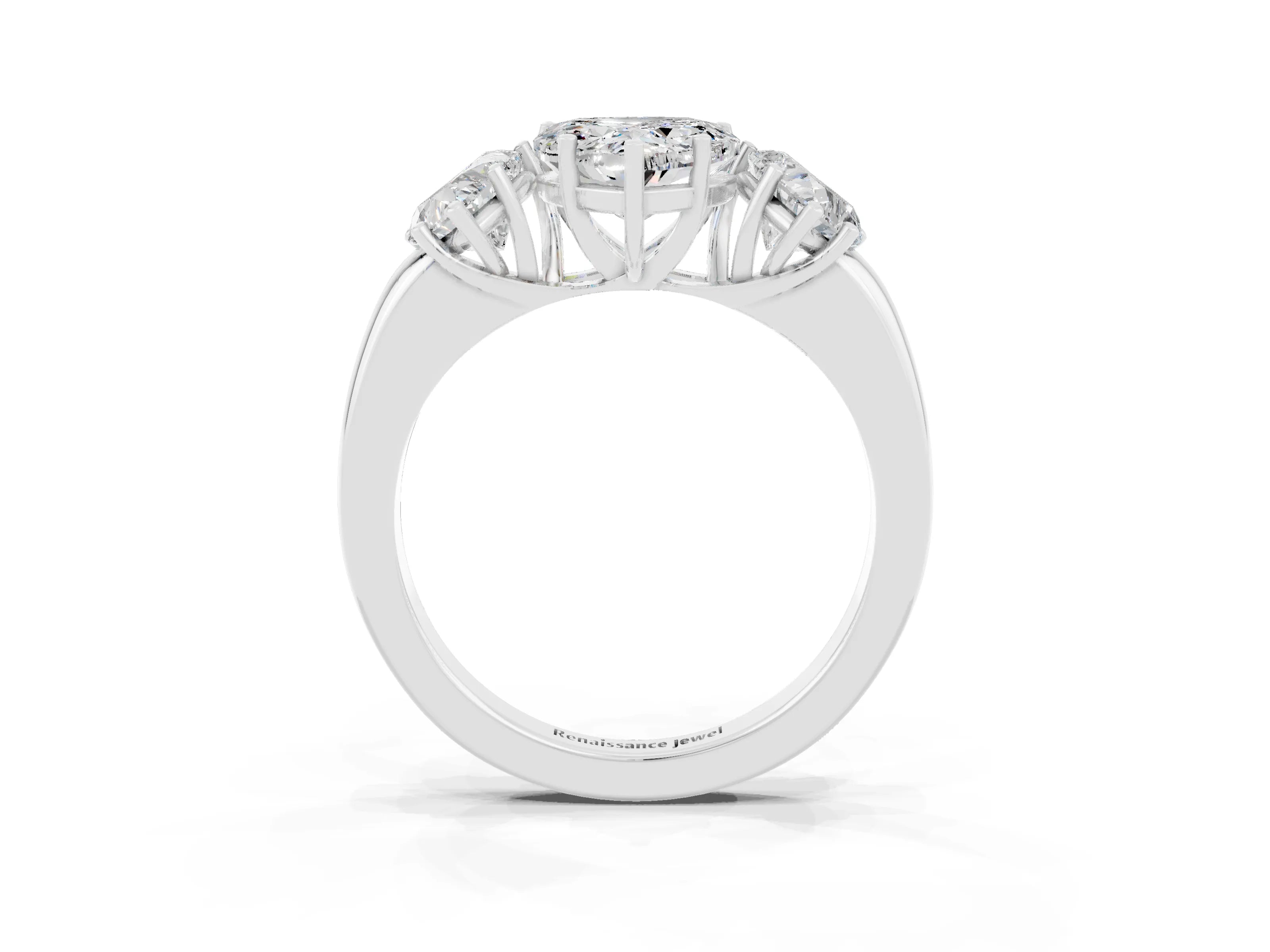 White gold Heart Cut Moissanite Three-Stone Ring with Four-Prong Setting and Classic Band_3