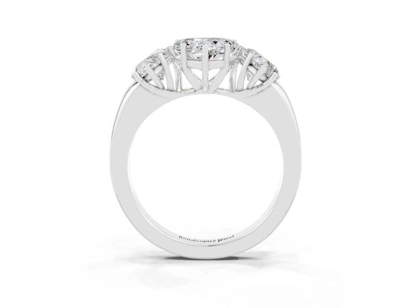 White gold Heart Cut Moissanite Three-Stone Ring with Four-Prong Setting and Classic Band