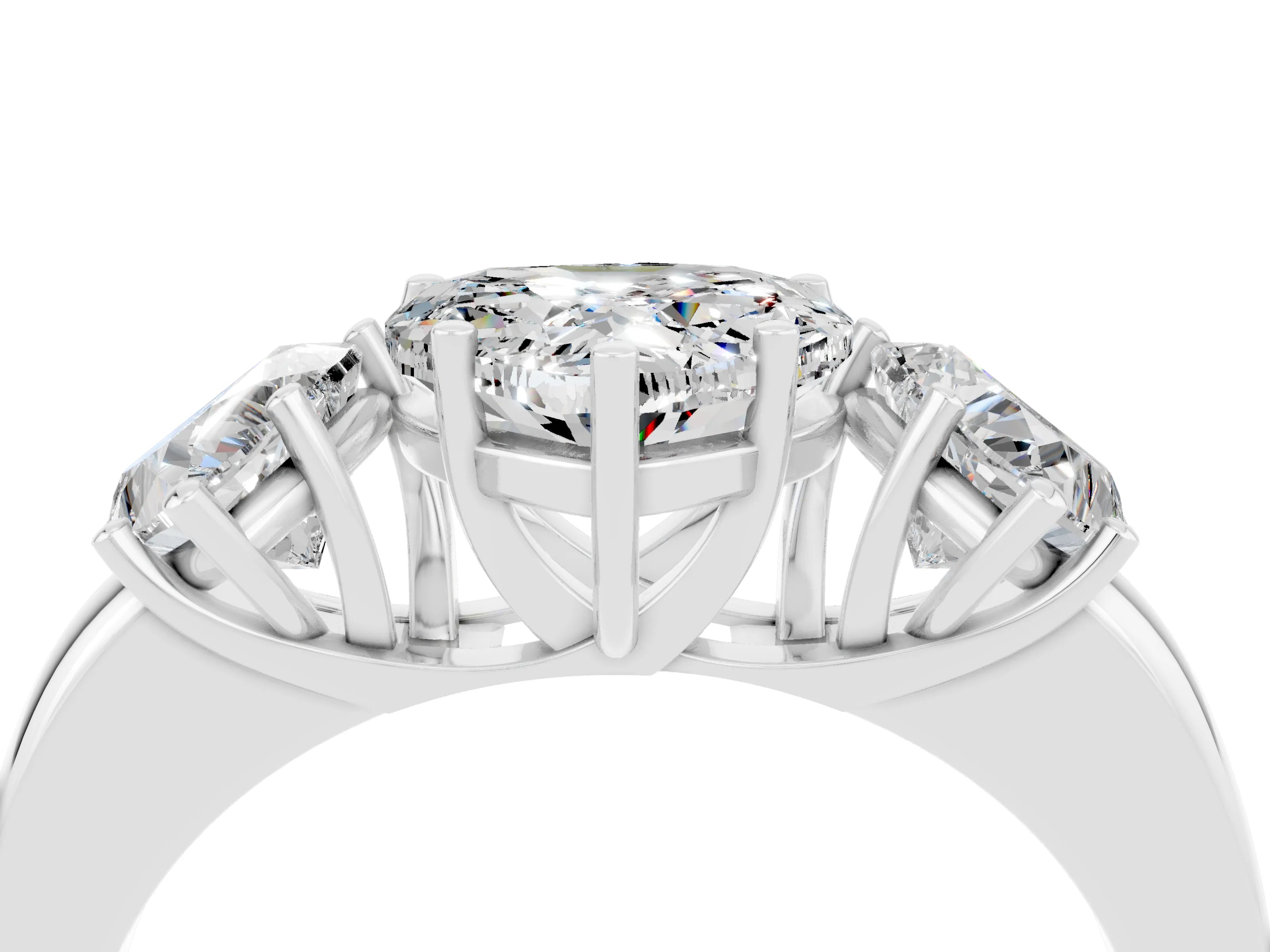 White gold Heart Cut Moissanite Three-Stone Ring with Four-Prong Setting and Classic Band_4