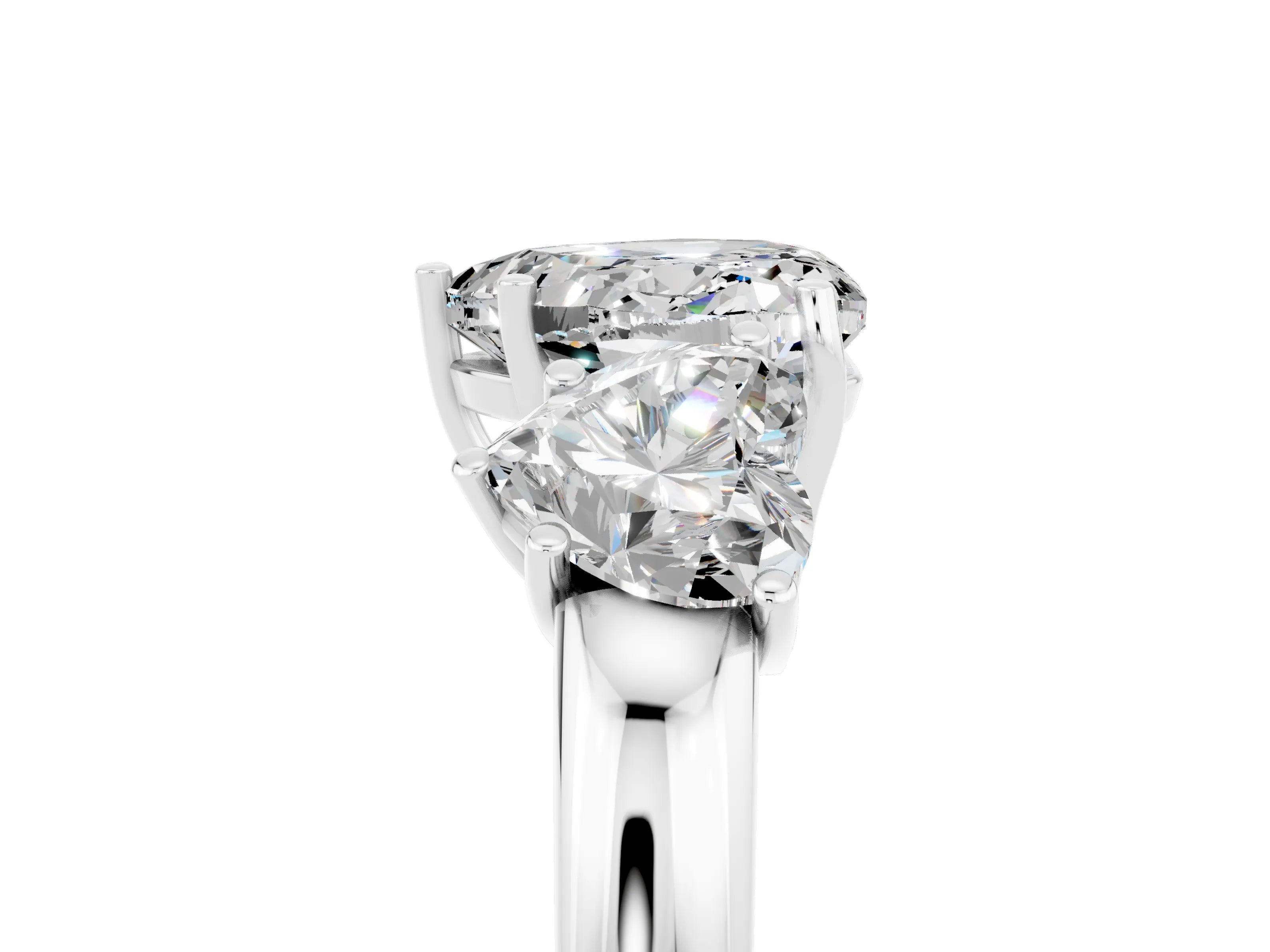 White gold Heart Cut Moissanite Three-Stone Ring with Four-Prong Setting and Classic Band_5