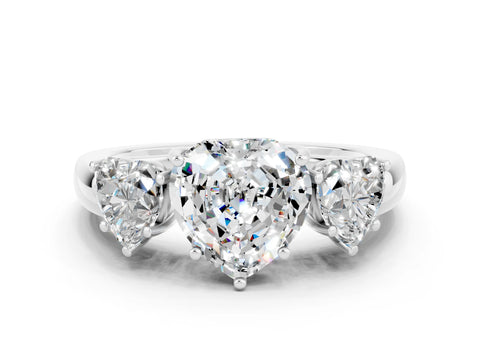 White gold Heart Cut Moissanite Three-Stone Ring with Four-Prong Setting and Classic Band
