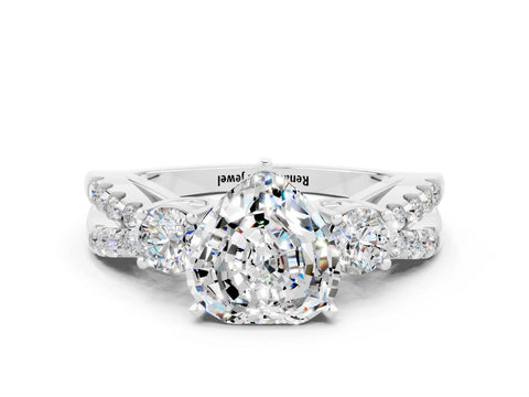 White gold Heart Cut Moissanite Three-Stone Ring with Pavé Split Shank and Four-Prong Setting_24