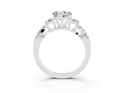 White gold Heart Cut Moissanite Three-Stone Ring with Pavé Split Shank and Four-Prong Setting_27