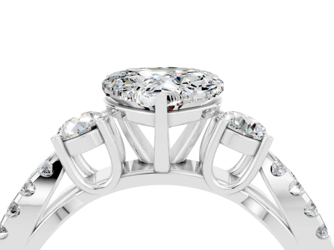White gold Heart Cut Moissanite Three-Stone Ring with Pavé Split Shank and Four-Prong Setting_28