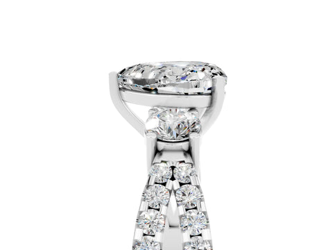 White gold Heart Cut Moissanite Three-Stone Ring with Pavé Split Shank and Four-Prong Setting_28