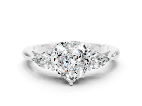 White gold Heart Cut Moissanite Three-Stone Ring with Pear Side Stones and Four-Prong Setting_12