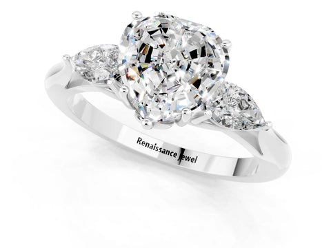 White gold Heart Cut Moissanite Three-Stone Ring with Pear Side Stones and Four-Prong Setting_13