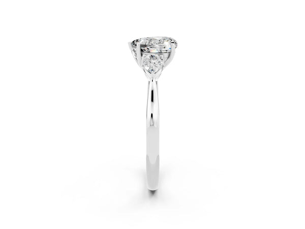 Platinum Heart Cut Moissanite Three-Stone Ring with Pear  Side Stones and Prong Setting