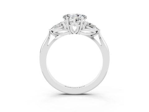 White gold Heart Cut Moissanite Three-Stone Ring with Pear Side Stones and Four-Prong Setting_15