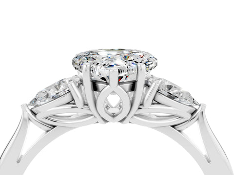 White gold Heart Cut Moissanite Three-Stone Ring with Pear Side Stones and Four-Prong Setting_16