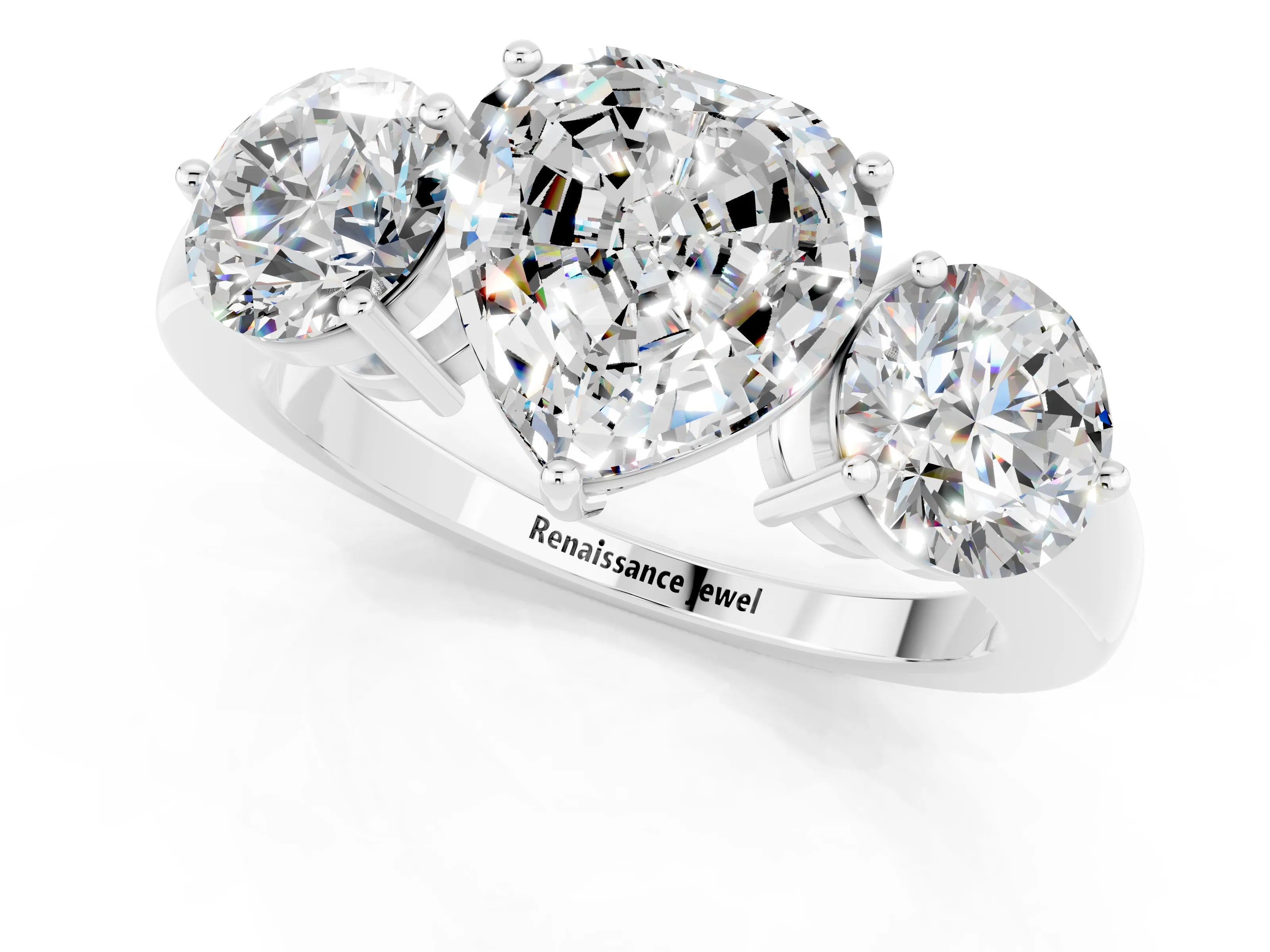 White gold Heart Cut Moissanite Three-Stone Ring with Prong Setting and Classic Band_1