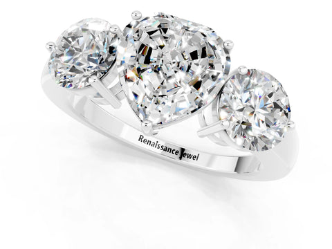 White gold Heart Cut Moissanite Three-Stone Ring with Prong Setting and Classic Band_1