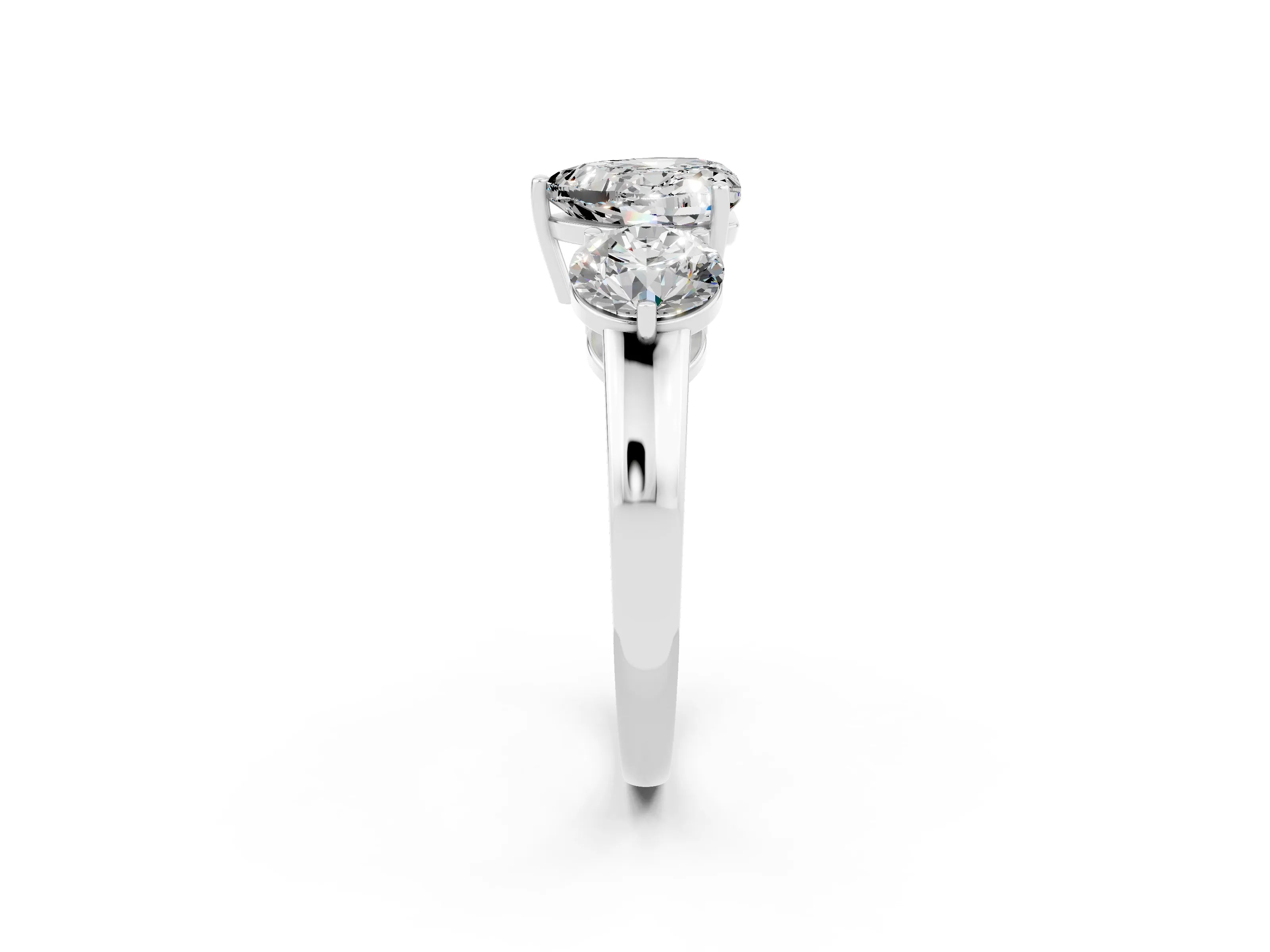 White gold Heart Cut Moissanite Three-Stone Ring with Prong Setting and Classic Band_2