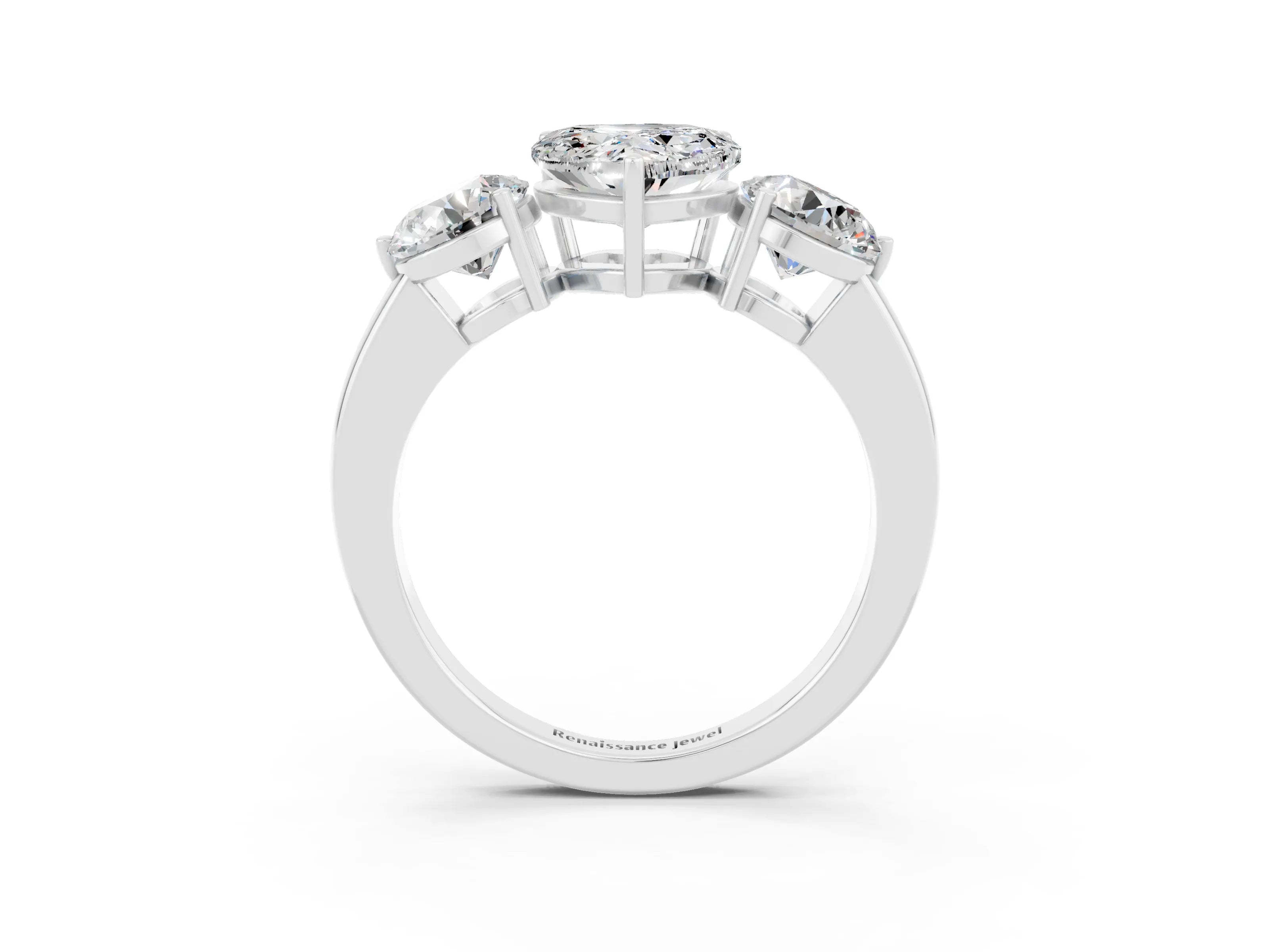 White gold Heart Cut Moissanite Three-Stone Ring with Prong Setting and Classic Band_3