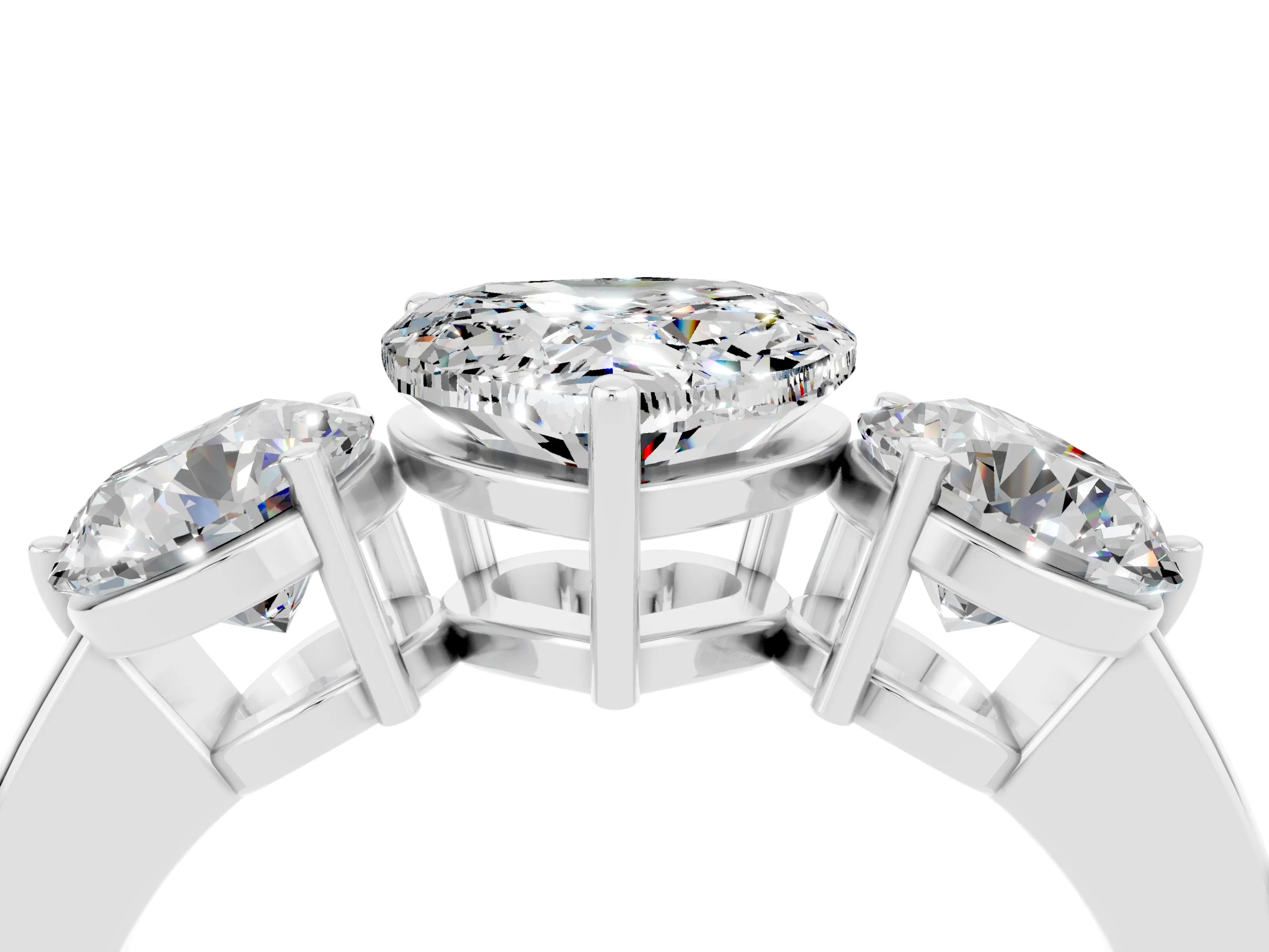 White gold Heart Cut Moissanite Three-Stone Ring with Prong Setting and Classic Band_4